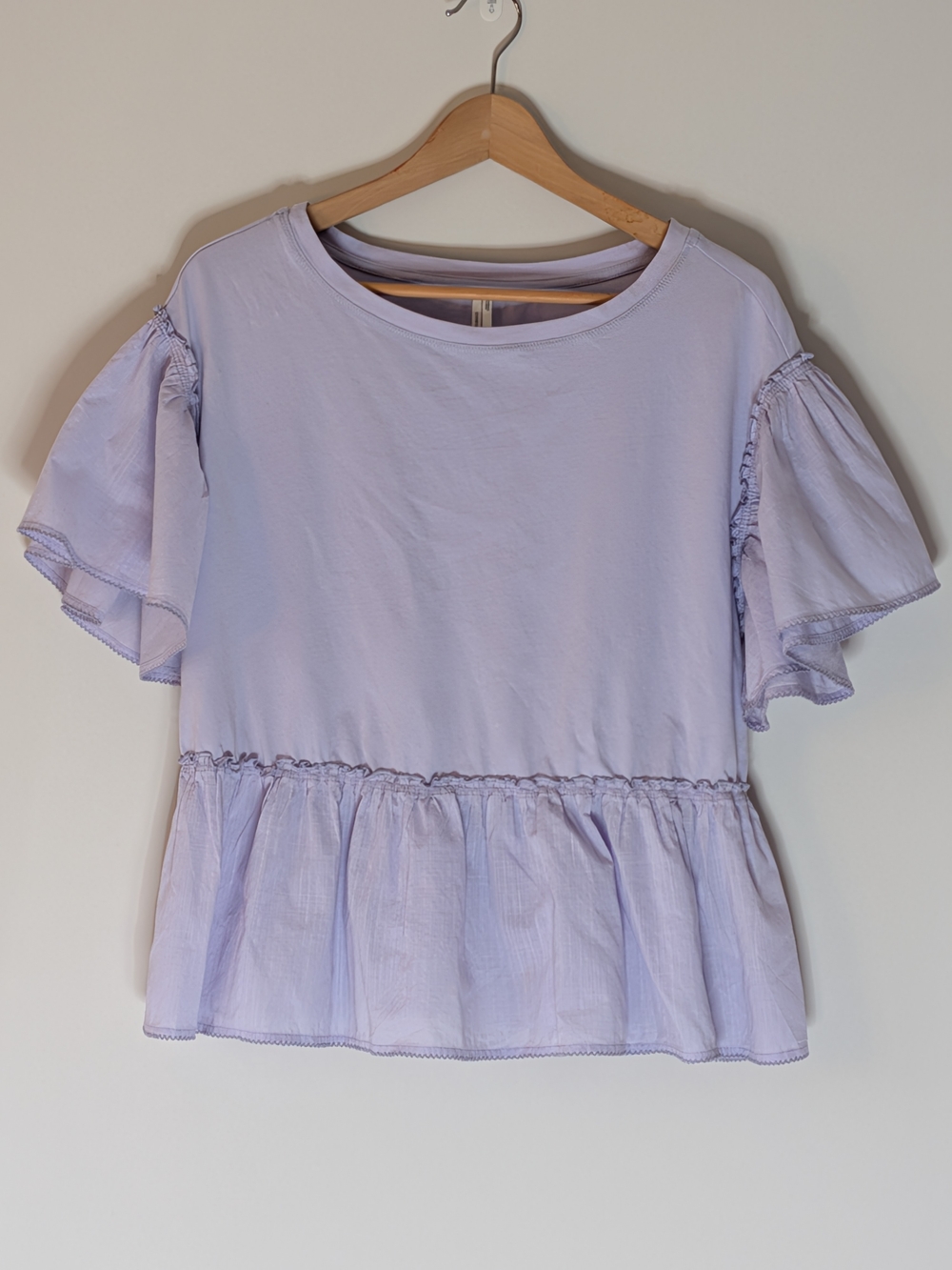 Anthropologie Lavender Flutter-Sleeve Peplum Top